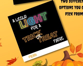 Printable Halloween Favor Tags for kids, Glow Stick Tags! Halloween Gift Tag, Instant Download – Non-Candy Ideas