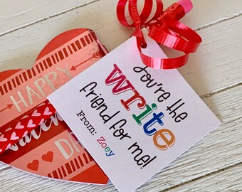 Tarjeta de San Valentín imprimible para niños, etiqueta de regalo para amigos "Escribe" (descarga digital)
