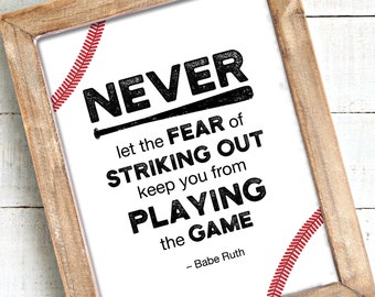 Babe Ruth Quote Baseball Print – Motivational Sports Decor (Digital Download)