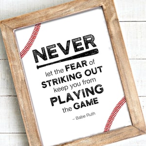 Motivational Baseball wall art room decor – Babe Ruth Quote –  boys sports room - Mental Health Poster – Baseball Team Gift Idea
