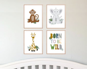 Boho Safari Animals – Baby Zoo Animals – Safari Animals Printable Wall Art – Nursery Zoo Art – Baby Monkey Print – Baby Jungle Animal