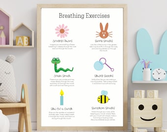 Mental Health Posters for Kids – Childrens Coping Skills – Kids Therapy Office Decor – Kids Breathing Exercise – Calm Down Wall Art