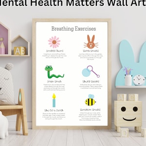 Emotional regulation poster with Breathing Exercises  – Mindfulness Breathing – School Psychologist – Earlt Childhood Development – PDF JPEG