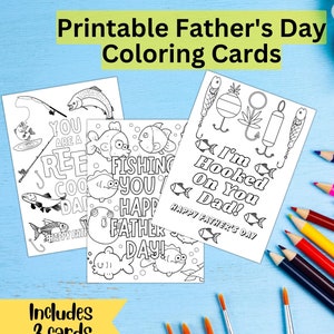 Fish Cards for Dad – Happy Father's Day Coloring Cards – Coloring Sheets – Kid's Coloring Page – Funny Card for Fathers Day –Printable sheet