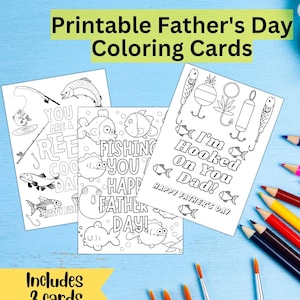 Fish Cards for Dad – Happy Father's Day Coloring Cards – Coloring Sheets – Kid's Coloring Page – Funny Card for Fathers Day –Printable sheet