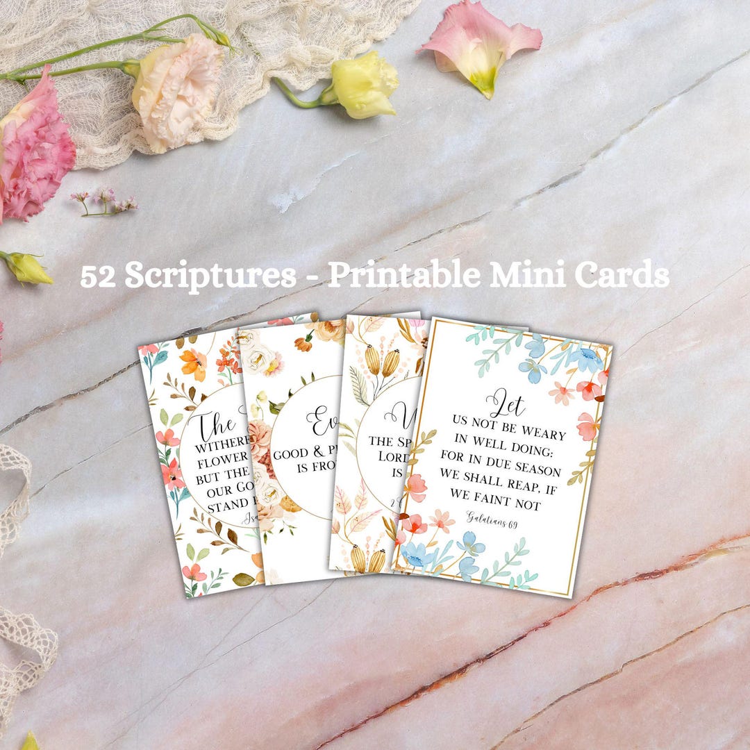 52 Bible Verse Cards Instant Download for Self Care, Watercolor Floral ...
