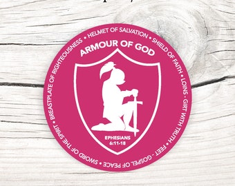 Printable Christian Gift Ideas • Spiritual Digital Stickers • Armor of God Printable Sticker • Bible Verse quote stickers • Bright Pink