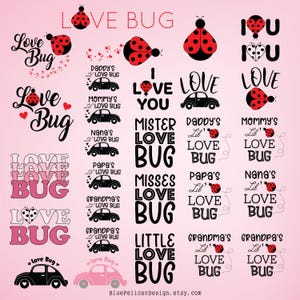 Clipart Love Bug | Heart SVG, VW Herbie Bug Car i Lady Bug Graphics do projektów Cricut i DIY