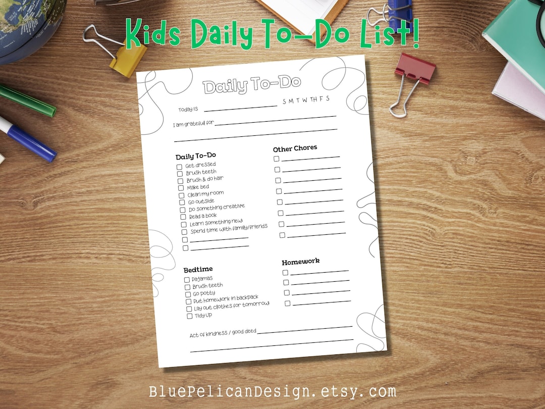 Kids Daily To Do List Printable Kids Chore Chart Morning Routine 