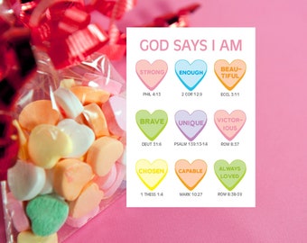 Religious Valentine Cards – Conversation Heart Valentine&#39;s Tag – Church Tag –Christian, Scripture, Bible Verse Valentine