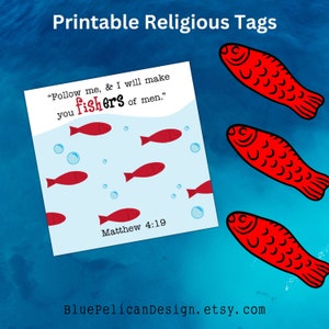 Cartes religieuses poisson - Médaille d'église Fisher of Men - Imprimable - Chrétien, Écriture sainte, verset de la Bible - Don principal de ministère