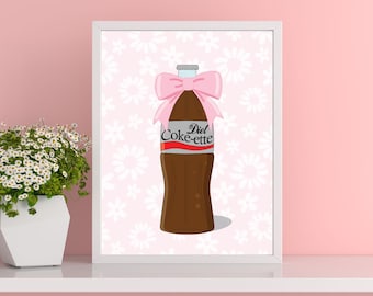 Kokette Diet Coke Poster | Süße Cola Mini Liebhaber druckbare Kunst & Koffein Humor für Preppy Decor