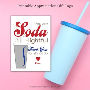 Diet Pepsi Soda-lightful Danke Geschenkanhänger - Druckbare Soda Karte für Lehrer Mitarbeiter Mitarbeiter und Volunteers - Soda Liebhaber Geschenkidee PNG JPG