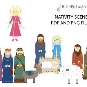 Set presepe per bambini – Clipart natività – Clipart religiosi – Gesù PNG – Presepe stampabile