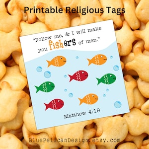Pez Dorado – Etiqueta de la Iglesia Pescador de Hombres – Tarjeta Religiosa Imprimible – Cristiano, Escritura, Versículo Bíblico San Valentín – Regalo Primario Ministerial