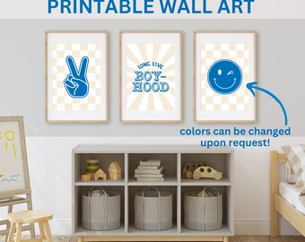 Retro Boys Room Prints – Smiley Face, Peace Sign (Digital Download)
