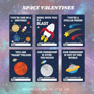 Galaxy Space-valentijnskaarten – afdrukbare tags voor klasfeestjes, liefhebbers van het heelal en jongens, leuke valentijnskaarten met ruimtethema