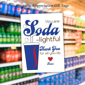 Pepsi Soda-lightful Dankeschön-Geschenkanhänger – Druckbare Soda-Karte für Lehrer, Mitarbeiter, Mitarbeiter und Freiwillige – Geschenkidee für Soda-Liebhaber PNG JPG PDF