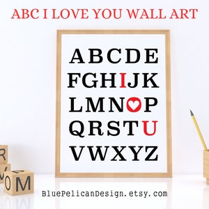 Alfabeto inglés – Signo ABC – Póster educativo – I Heart You Print – Póster de aprendizaje preescolar – Alfabeto Montessori ART – Educación en casa PDF