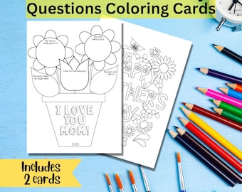 Printable Mother's Day Coloring Card with Questions (Digital Download)