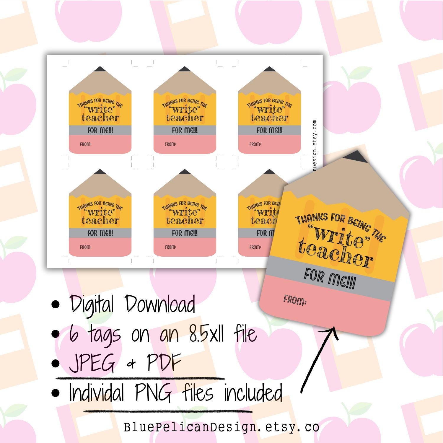 Pencil Gift Tag – Printable Teacher Appreciation Favor Tag – Thank You ...