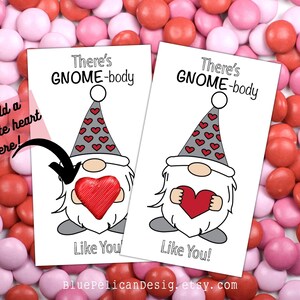 Carte imprimable Gnomes de la Saint-Valentin - Adorable « Il y a des corps de nain comme vous ! Étiquette-cadeau pour collègues et fêtes de classe