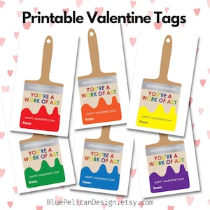 Valentijnskaarten in de klas – You're A Work of Art – Art Valentine – Paint Valentines – digitale download, valentijnscadeaukaartje, instant download