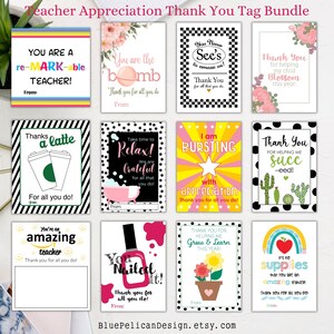Printable Appreciation Gift Tag Bundle – Thank you Gift Tags – Teacher Appreciation – Coworker- Staff Appreciation – Nurse Team Favor Tags