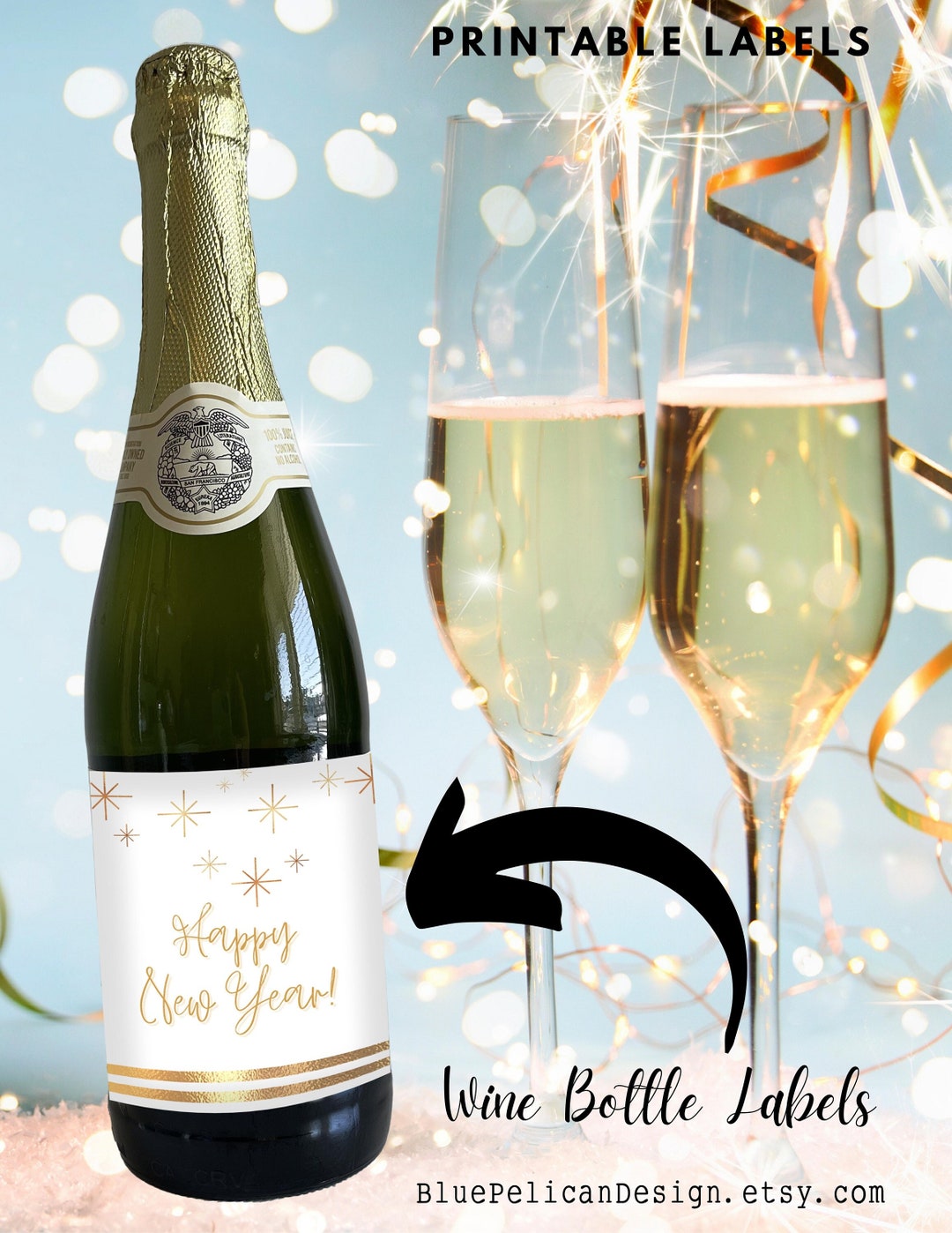 New Years Wine Bottle Labels Printable – New Years Party Gift – Holiday ...