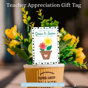 Geschenkanhänger für Lehrer – Blumen Geschenkanhänger – Geschenkanhänger für Schulanfang – Druckbare Geschenkanhänger – Sukkulenten Geschenke – Lernen und wachsen