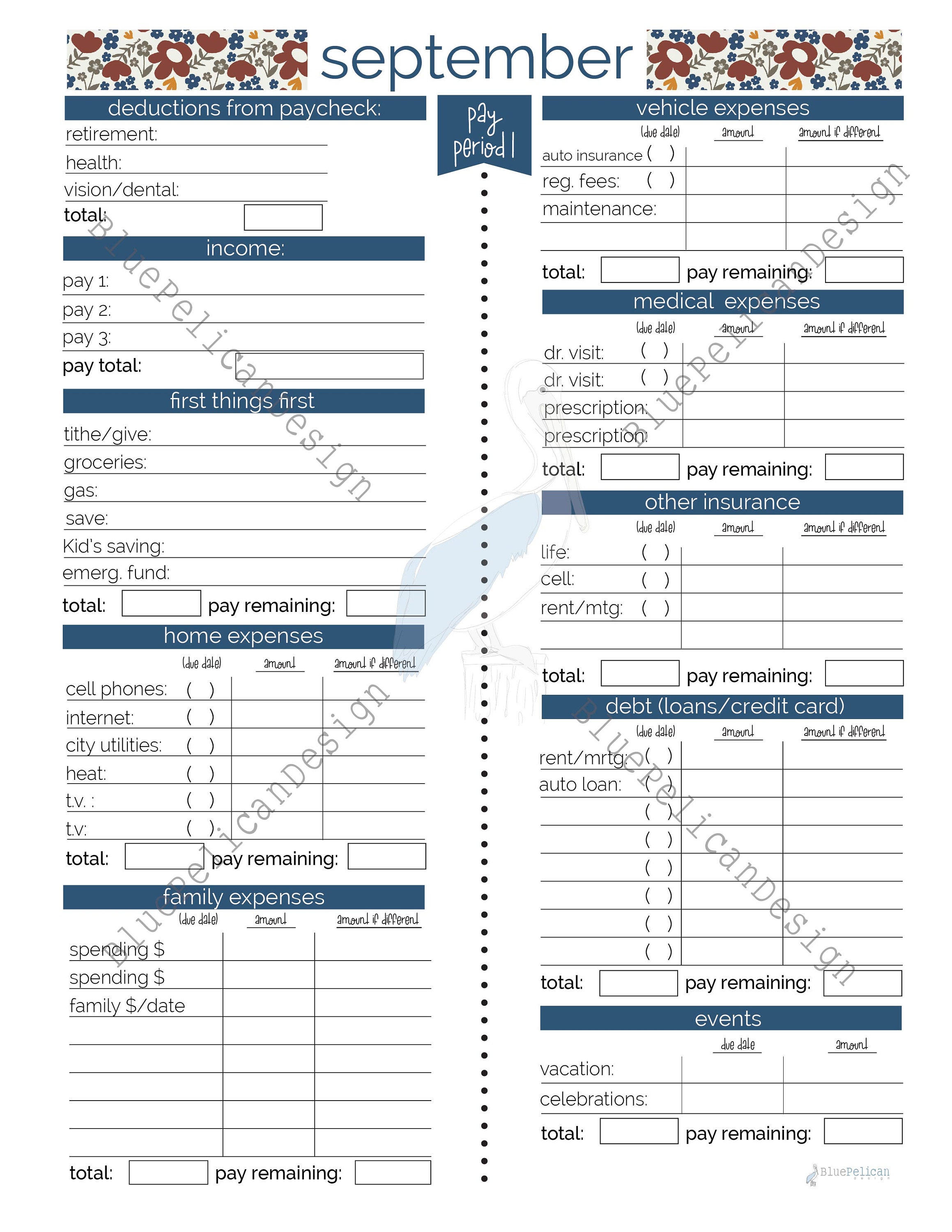 Bi weekly bill tracker printable expense sheets bill etsy ireland