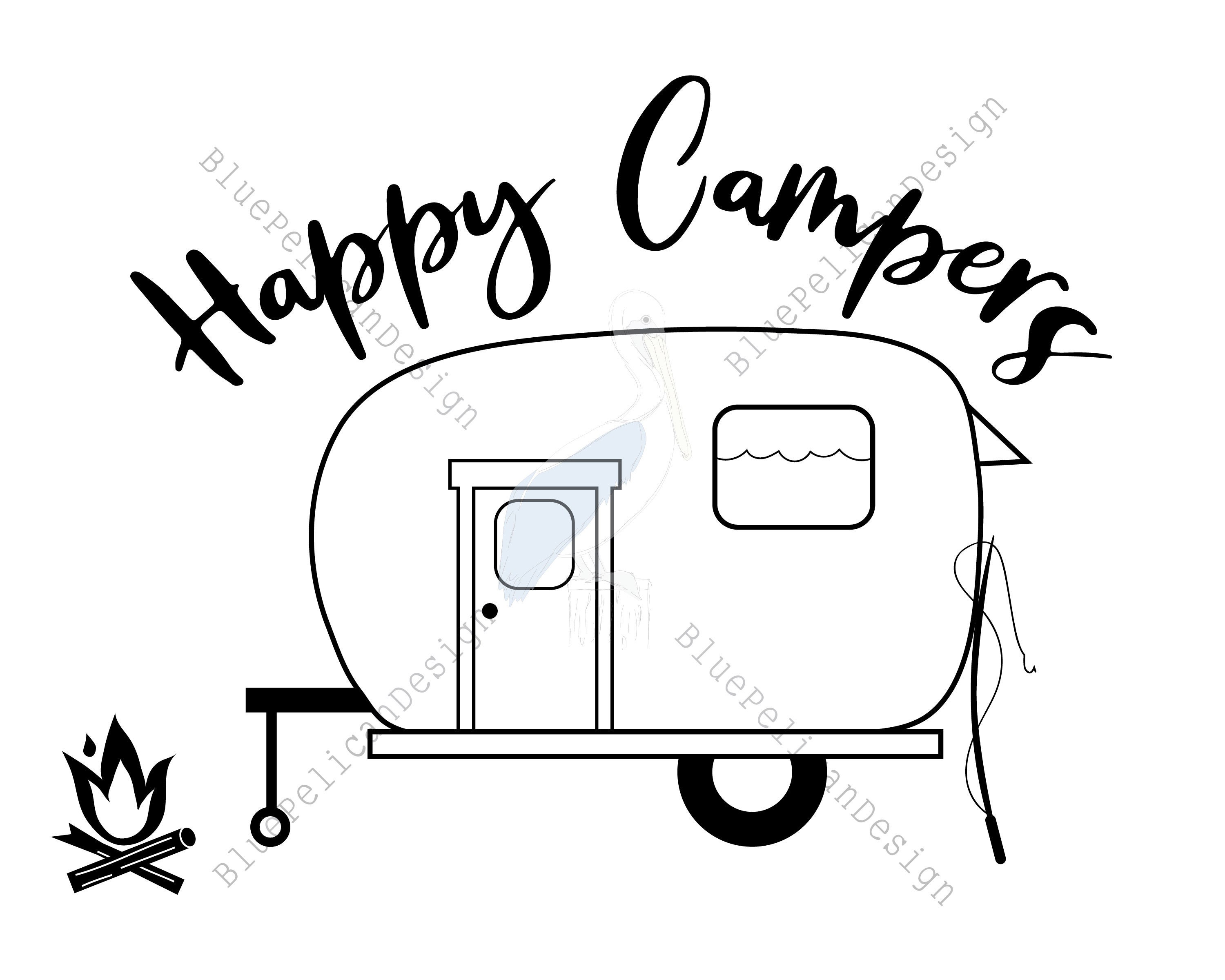 Happy Campers Camping Clipart Vintage Camper SVG Fishing | Etsy