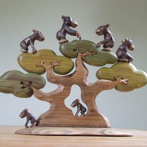 Monkey Family with African Tree Wooden Carving