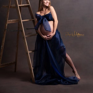 Mutterschaft Tüll Pailletten Kleid Kleid Rock Photoshoot Session austauschbare Schleife blau Marine samt Tube Top Organza