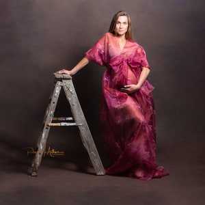 Mutterschaft Tüll Blumen Blumenkleid Kleid Rock Kimono Photoshoot Session Mauve rosa Rose sehen durch Kaftan Tunika Robe Mesh Organza