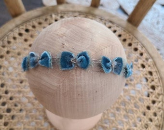 Blue Velvet Newborn Headband Bow BOHO Baby Halo Crown Rustic Mohair Tieback Girl Toddler Neutral Easter Natural Spring Summer Photo Prop