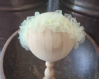 Tulle Bow BOHO Newborn Yellow Halo Baby Crown Headband  Rustic Jute Bohemian Mohair Tieback Girl Toddler Neutral  Natural Photo Prop
