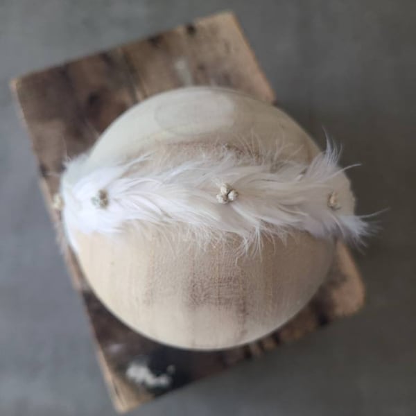 Plume blanche BOHO Halo nouveau-né bébé couronne bandeau rustique argent embrasse fille enfant en bas âge baptême neutre naturel Photo Prop Boho