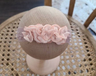Pink Newborn Headband Boho Baby Dainty Halo Flower Beaded Lace White Crown Delicate Cream Tieback Girl Toddler Neutral Natural Bohemian Prop