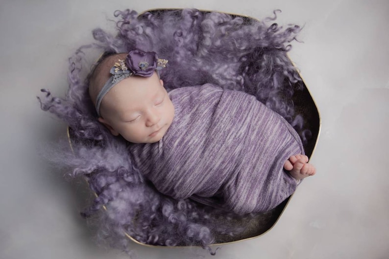 Newborn Rustic Floral Headband Purple Flower Baby Girl Tieback Violet Mauve Natural BabyShower Gift Fall Summer Spring Toddler Photo Prop 36