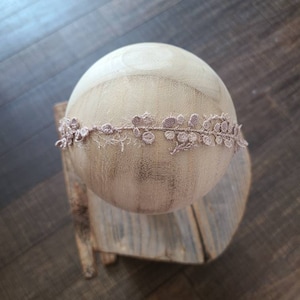 Lace BOHO Embroidered Floral Newborn Halo Flower Bohemian Baby Crown Fall Beige Baptism Christening Headband Tieback Toddler Neutral Natural