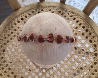 Mohair Velvet Bow BOHO Newborn Halo Baby Crown Headband Rustic Brown Tieback Girl Toddler Neutral Easter Natural Spring Summer Photo Prop