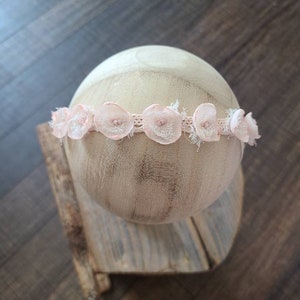 Halo Lace BOHO Newborn Headband Dainty Pink Bohemian Neutral Flower Girl Rustic Crown Toddler Tieback Baby Neutral Natural Beaded Delicate
