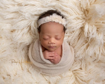 Newborn Headband Boho Baby Dainty Halo Flower Beaded Lace White Crown Delicate Cream Tieback Girl Toddler Neutral Natural Bohemian Prop