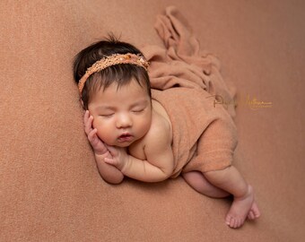 Lace BOHO Newborn Headband Rust Bohemian Neutral Flower Girl Rustic Brown Toddler Tieback Baby Neutral Natural Beaded Delicate Dainty