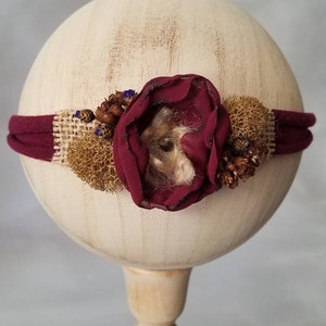 Christmas Flower Burgundy Red Newborn Tieback Halo Baby Toddler Girl Headband Rustic Toddler Natural Floral Fall Neutral RTS
