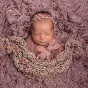Lace BOHO Newborn Headband Bohemian Neutral Flower Girl Pink Brown Beige Rustic Toddler Dainty Tieback Baby Neutral Natural Beaded Delicate