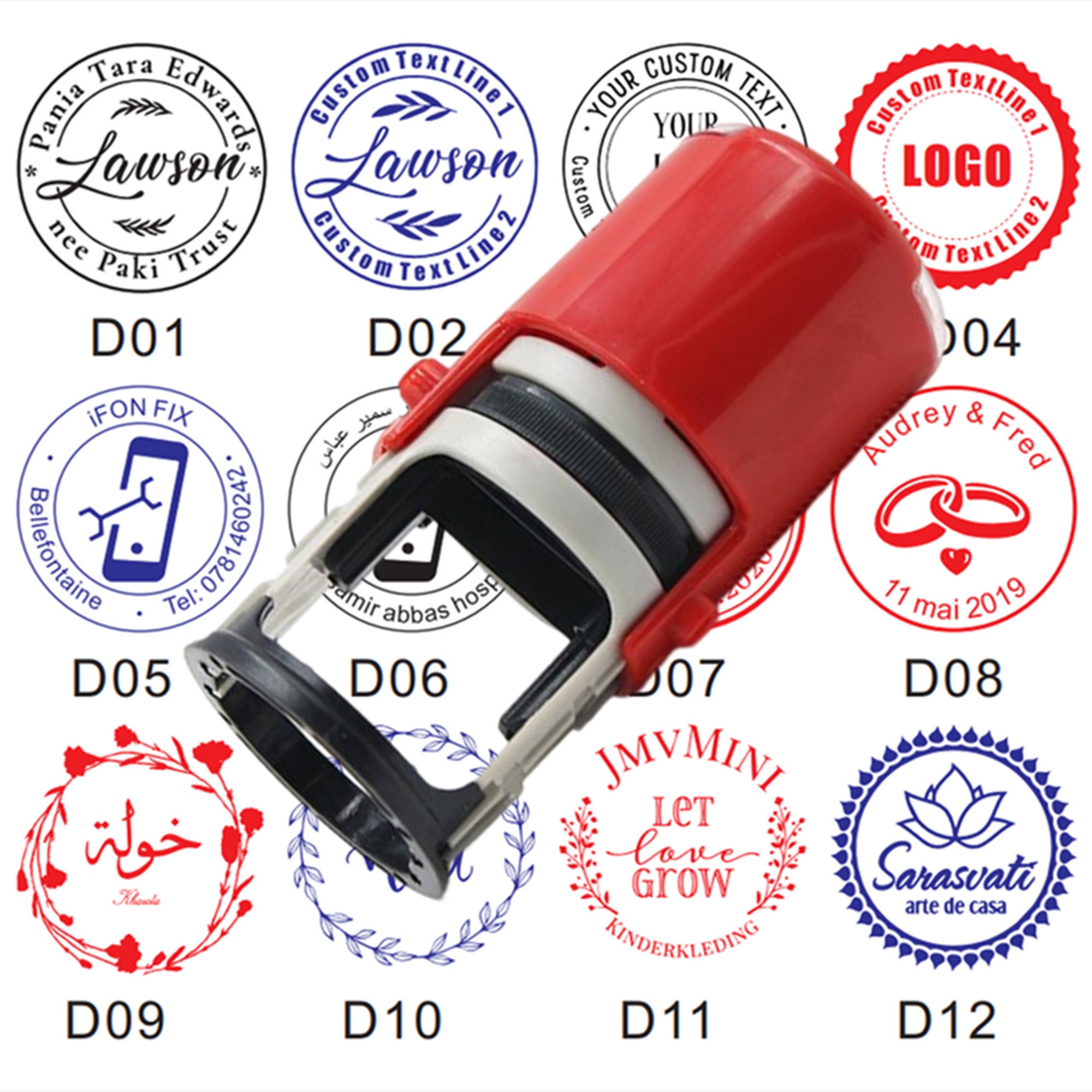 Custom Business Logo Double Round Border Stamp - 3 Lines of Text - Self  Inking Stamper - Rubber Personalized Stamp - Stamps for Local Business 