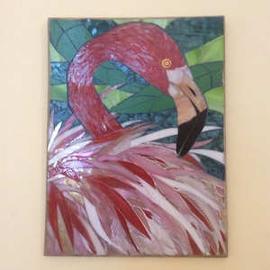 Custom order  14”x18”/Flamingo mosaic art/flamingo decor/stained glass mosaic/pink mosaic flamingo/ tropical decor