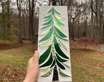 Mosaic tree wall decor/mosaic evergreen tree/stained glass mosaic conifer tree/winter tree